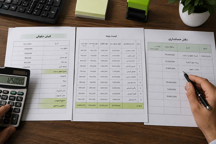 تطبیق مالیات حقوق با لیست بیمه و حسابداری حقوق و دستمزد